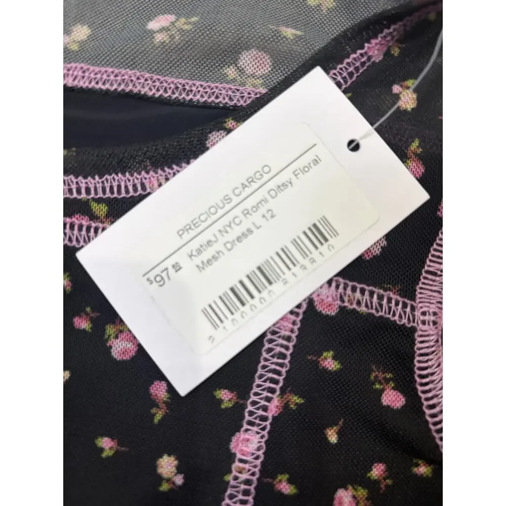 KatieJ NYC Girls Mesh Floral Dress Size L Sheer Long Sleeve Y2K